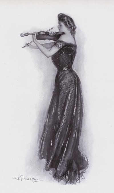バイオリンを弾く女性 作： Clarence F. Underwood